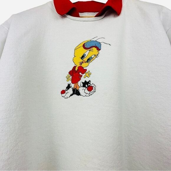 Vintage Hanes Looney Tunes Tweety Bird Collared Crewneck Sweater 90s - Picture 3 of 8